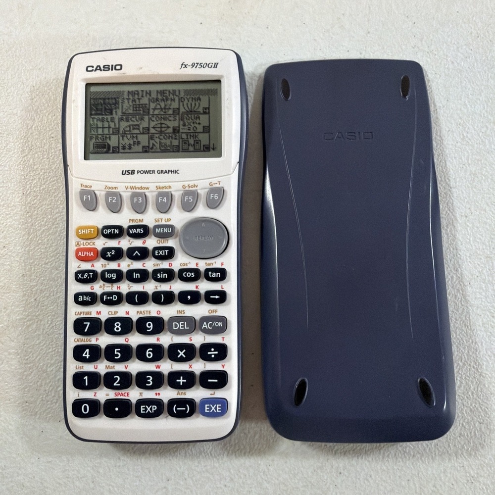 Casio FX-9750GII Graphing Calculator Blue White With Cover Tested Works